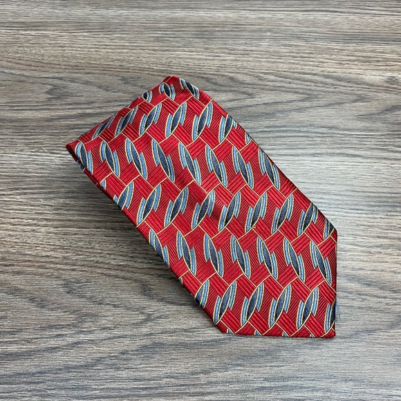 Jos A Bank Red, Blue & Gold Pattern Silk Tie - Picture 1 of 4